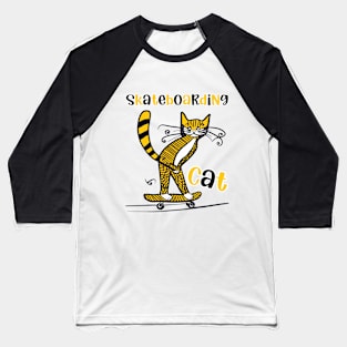 Skateboarding Cat Baseball T-Shirt